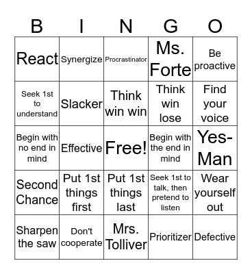 7 HABITS OF HIGHLY EFFECTIVE TEENS Bingo Card
