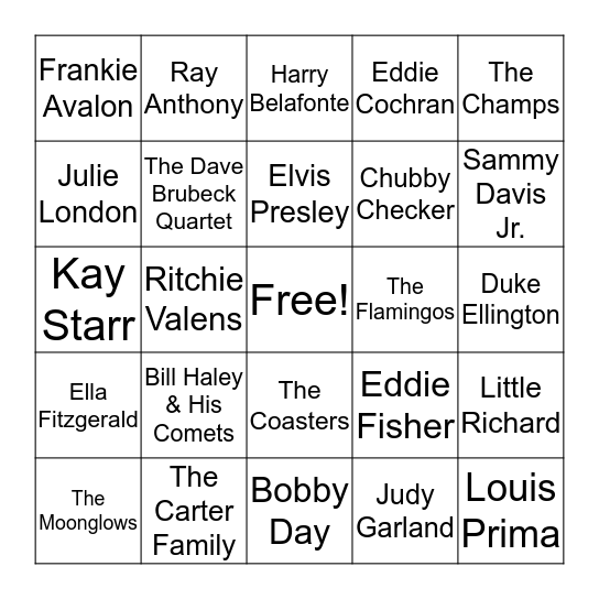 Music Bingo Card