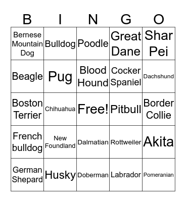 Dog Breeds Bingo Card