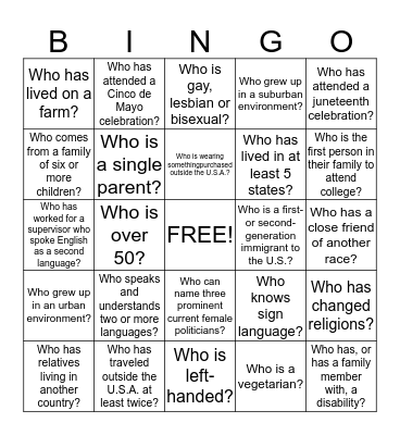 Diversity Bingo Card
