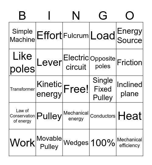 Simple Machine Bingo Card
