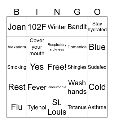 Vaccine/Flu BINGO Card