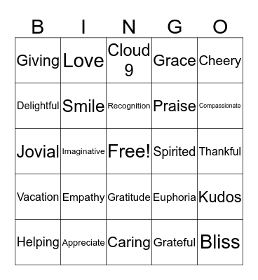 Gratitude Bingo Card