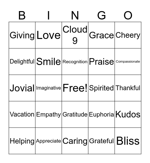 Gratitude Bingo Card