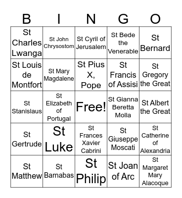 Saints Bingo Card
