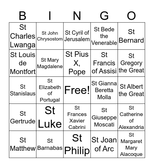 Saints Bingo Card