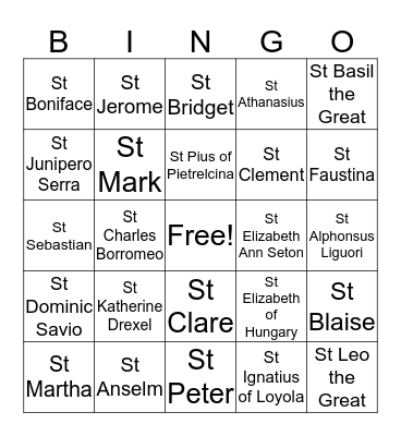 Saints Bingo Card