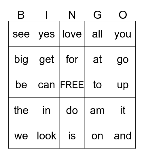 1-G          P O W E R W O R D S  Bingo Card