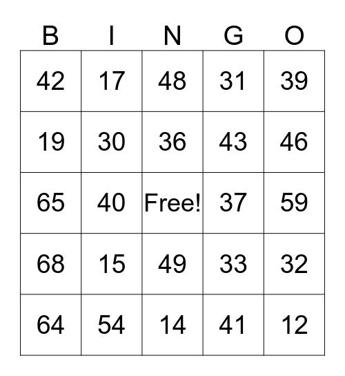 Numeros 11-69 Bingo Card