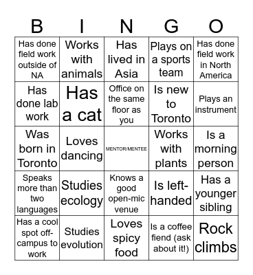 EGSA Mentorship Bingo Card