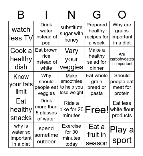 HEALTH AND WELLNESS Bingo Card