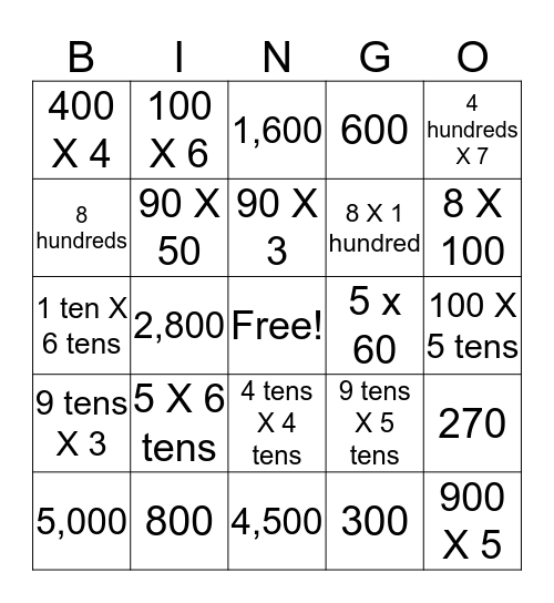 Multiplication Bingo Card