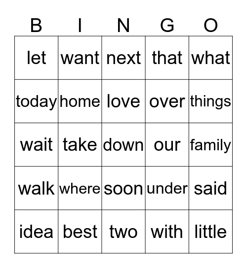 list E and F Bingo Card