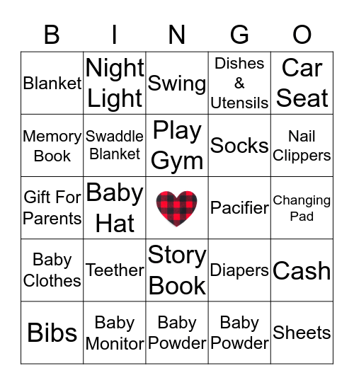 Baby Shower Gift Bingo Card