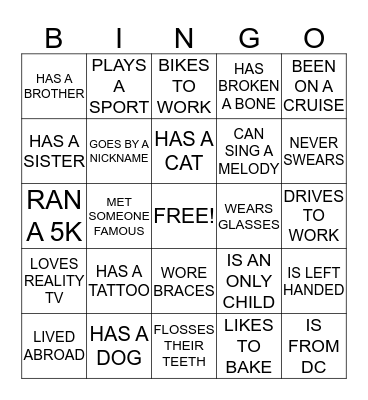 GET TO KNOW YOU BINGO Card