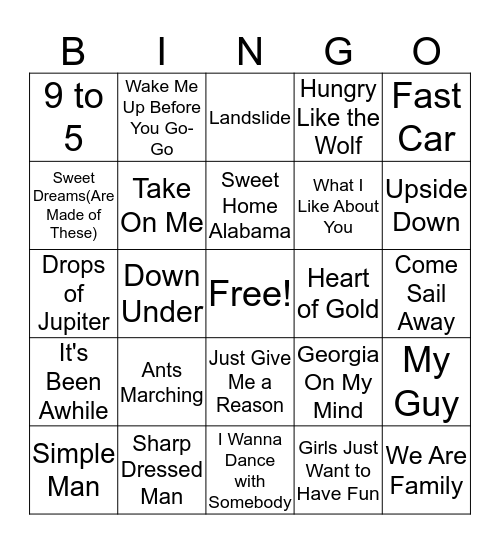 Music Bingo 12 Bingo Card