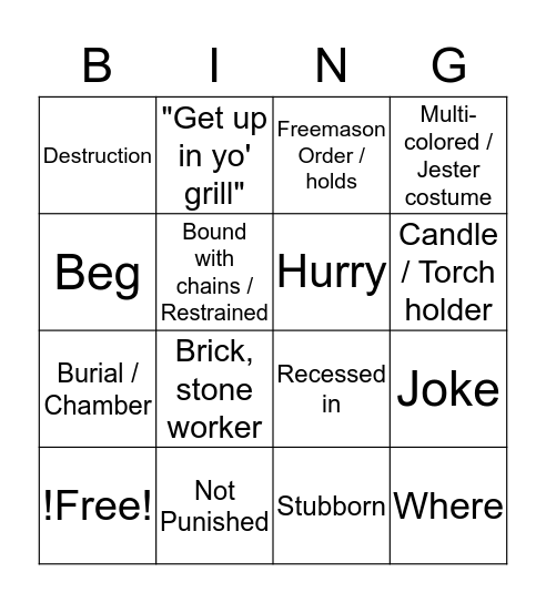 Vocabulary Bingo Card