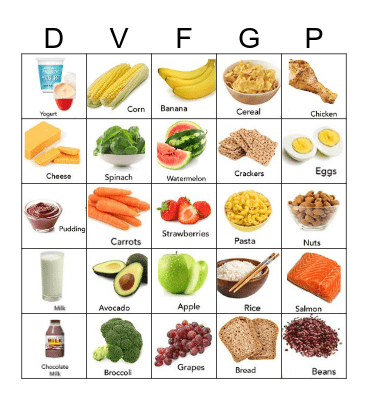 Food Group Bingo Card