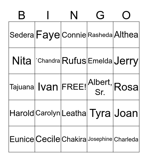 Cammon Family Renuion 2014 Bingo Card
