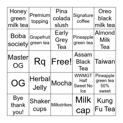 KUNG FU TEA BINGO! Bingo Card