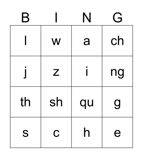 Set 1 Speed Sounds Bingo Card