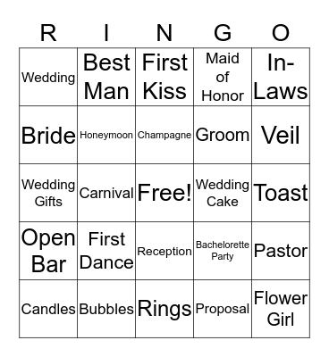 Erin's Bridal Shower Bingo Card
