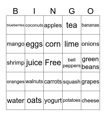 healthy Bingo Card