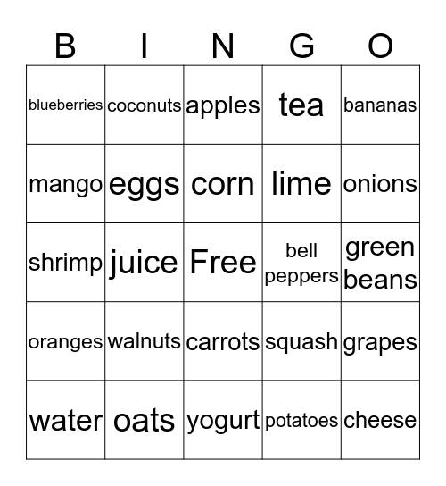 healthy Bingo Card