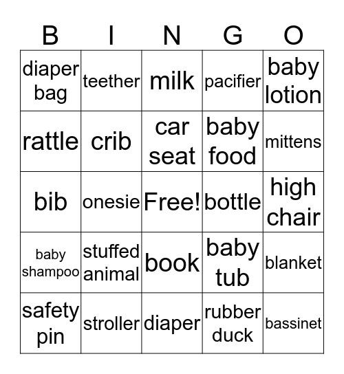 Baby Bingo Card