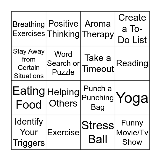 Coping Strategies  Bingo Card