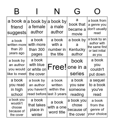 Winter Reading Bingo Card
