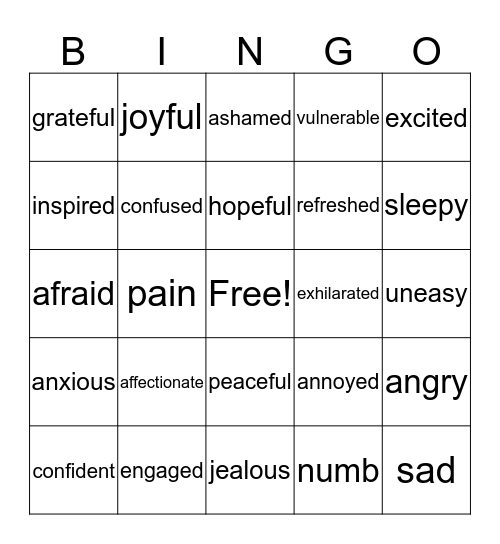 Feelings Bingo Card