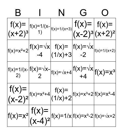 Elementaire functies Bingo Card