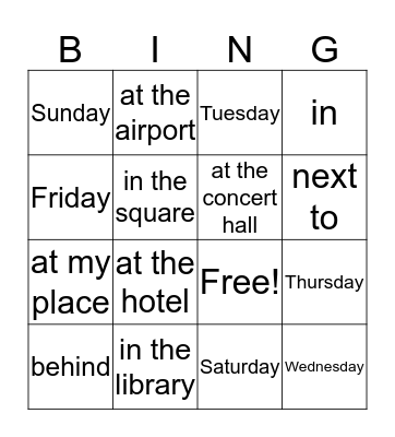 Lesson 1A Bingo Card