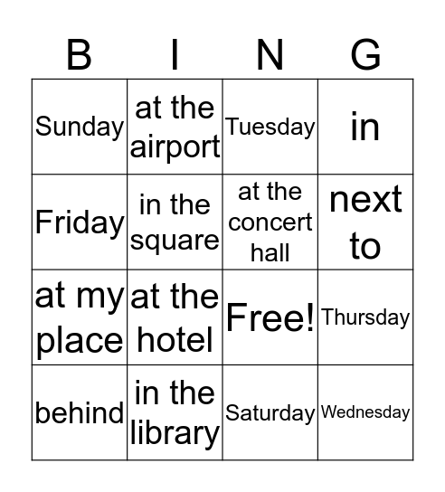 Lesson 1A Bingo Card