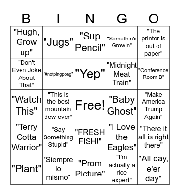 Preston Bingo Card