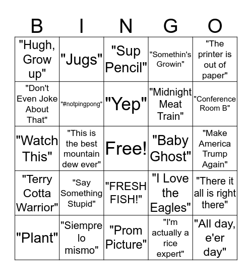 Preston Bingo Card