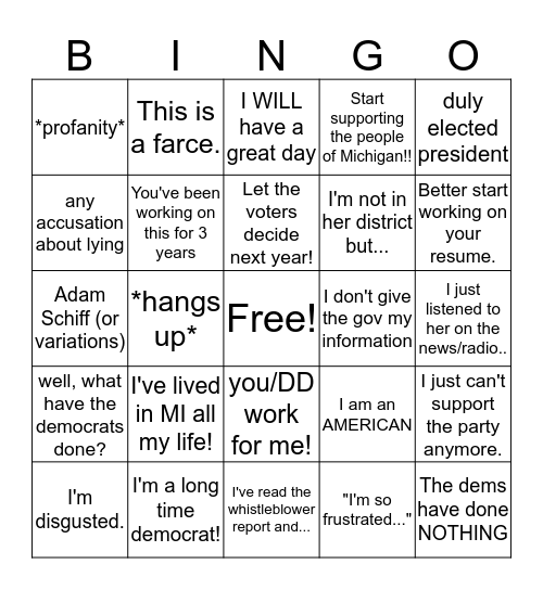 Phone Call Bingo! Bingo Card