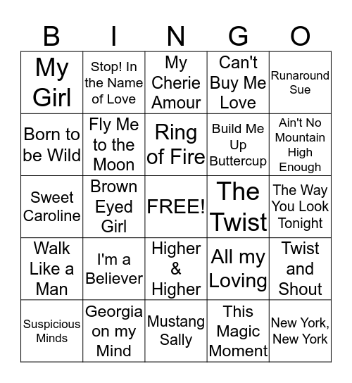 60's SING-O! Bingo Card