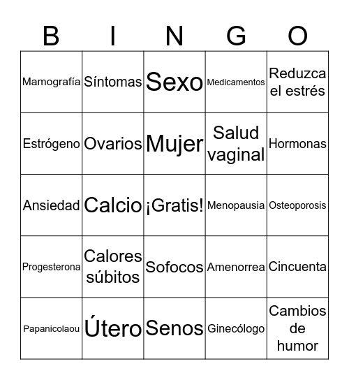 Menopausia Bingo Card