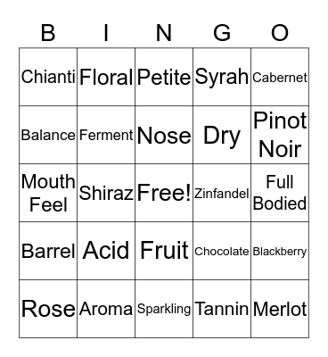Wine Bingo! Bingo Card