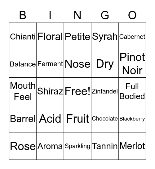 Wine Bingo! Bingo Card