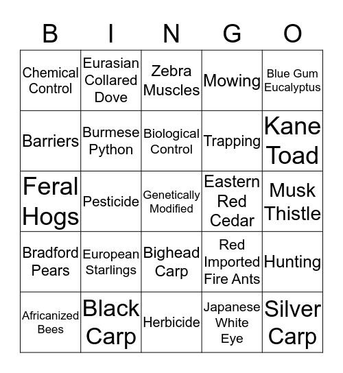 Invasive Bingo Card