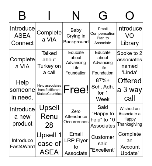 Turkey Bingo Card