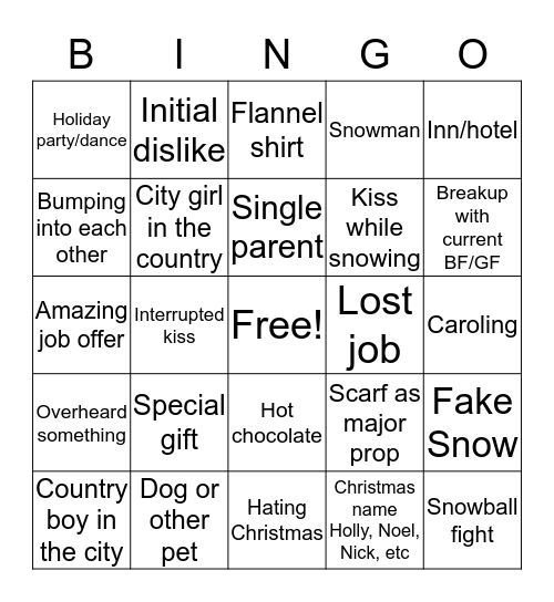 Christmas Movie Bingo Card