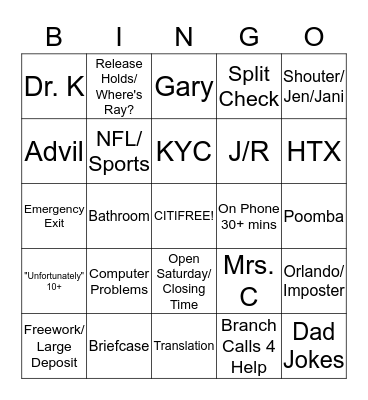 First of the Month Citi Bingo Card