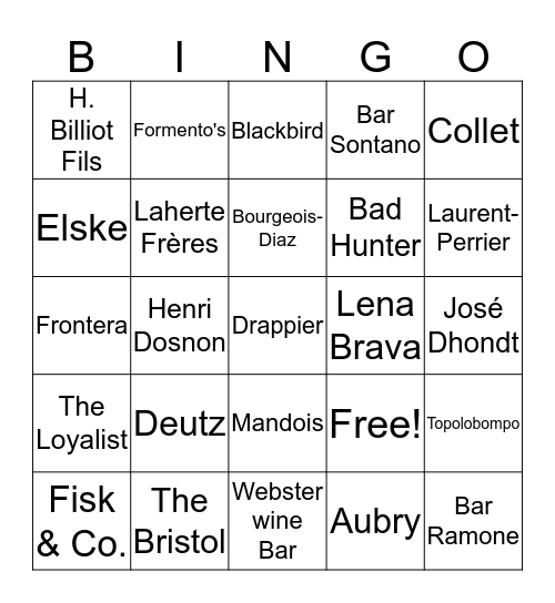 Champagne Week Bingo Card