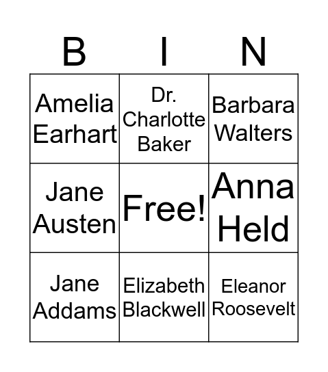 Women in History Bingo! Bingo Card