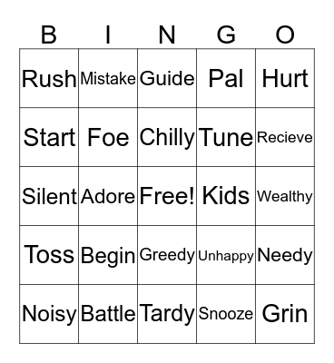 Synonyms Bingo Card