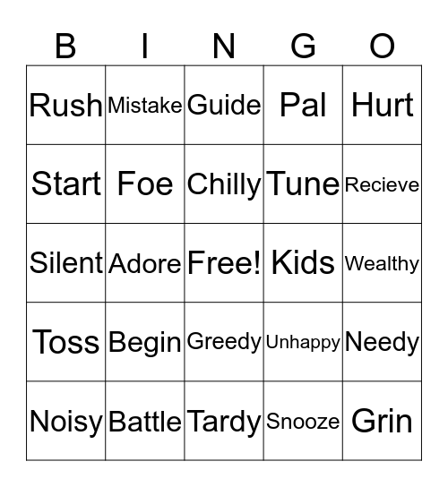 Synonyms Bingo Card